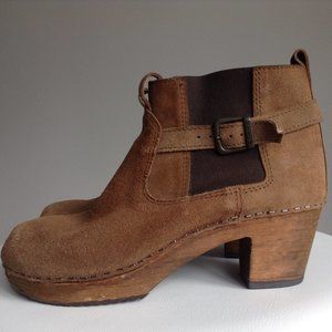 🍫SANITA Cocoa Brown Suede Wood Clog Boots 38/8🍫